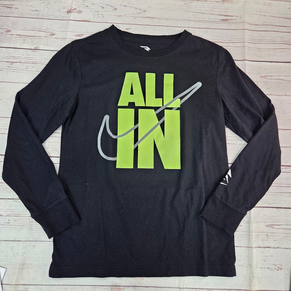 Nike Boys Large 12-13 Black Neon Green Long Sleeve Shirt